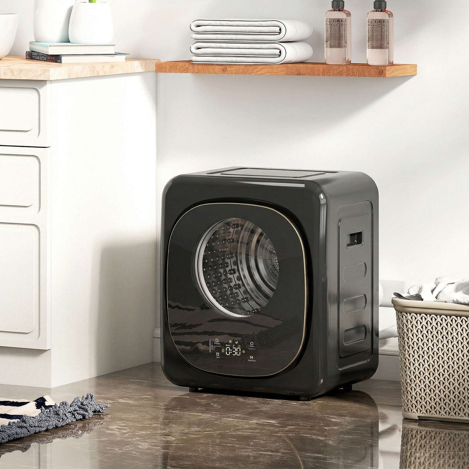 Compact Dryer Machine With 5 Modes, 4kg Small Tumble Dryer | Black