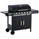 6+1 Gas Bbq Grill, Trolley, Wheels | Black