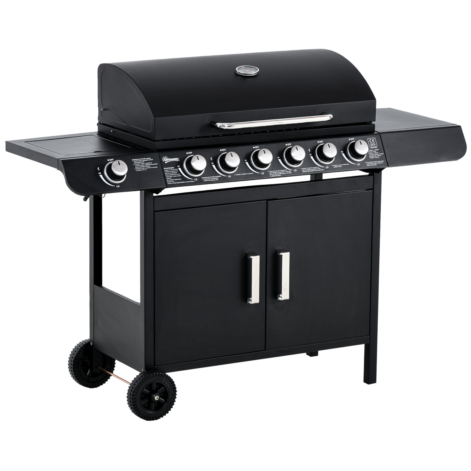 6+1 Gas Bbq Grill, Trolley, Wheels | Black