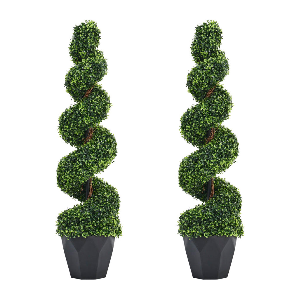 2 Pack Artificial Topiary Spiral Boxwood Tree Fake Plant