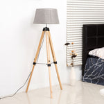 Tripod Floor Lamp With Linen Shade Pinewood Legs Adjustable