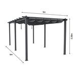 6m X 3m Aluminium Pergola With Retractable Roof,with Pu-coated Polyester,charcoal Grey,outdoor Garden Gazebos Water-resistant