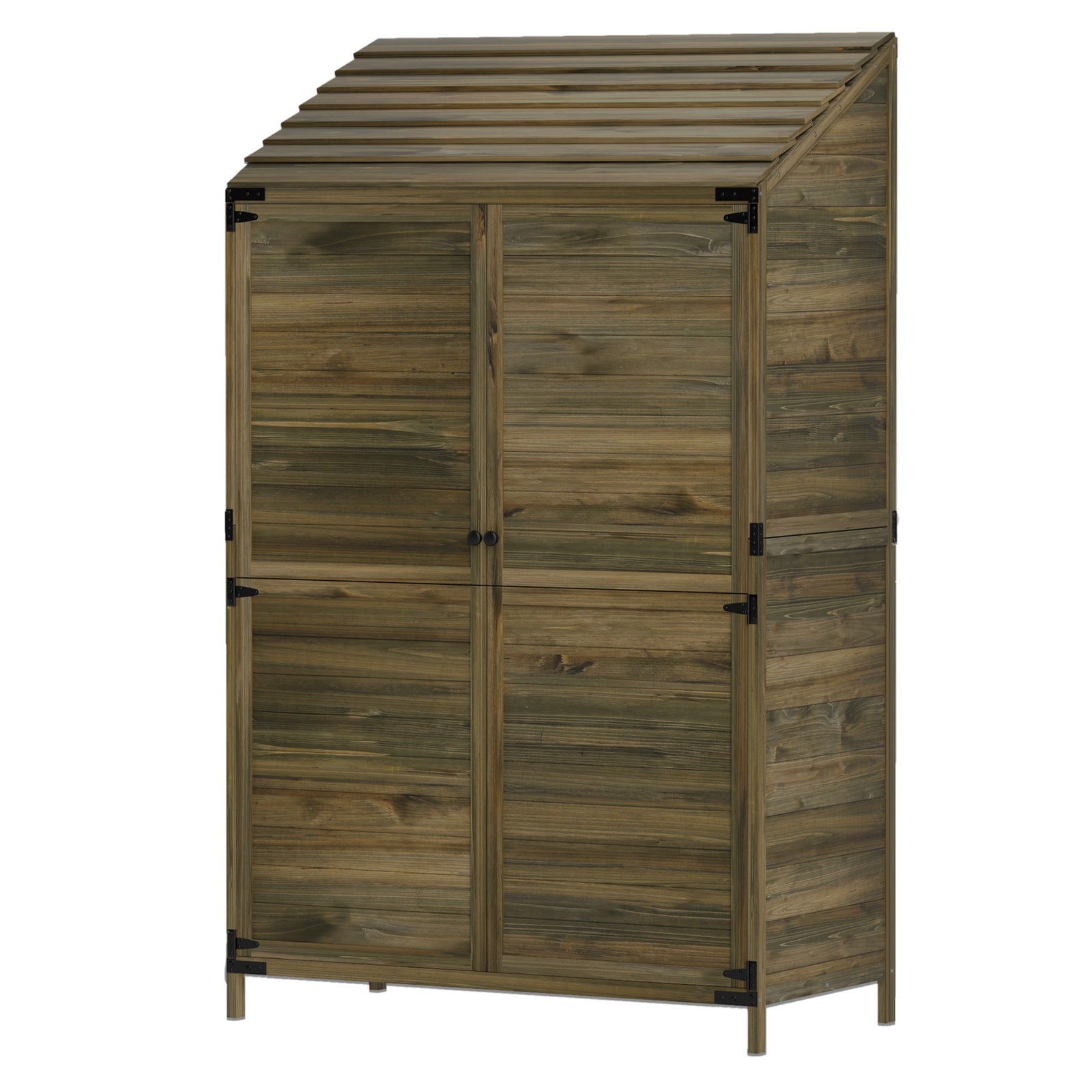 Wooden Garden Storage Shed W/double Doors And Shelves | Green