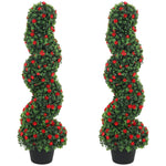 HOMCOM Artificial Rose Spiral Topiary Tree For Indoor Outdoor, Set Of 2