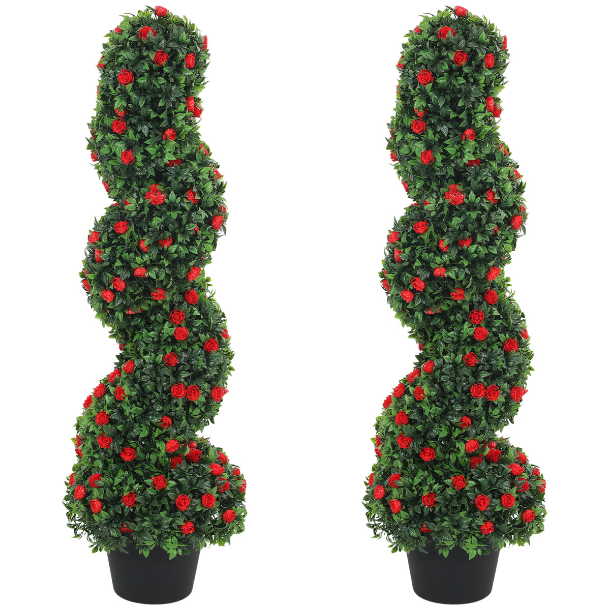 HOMCOM Artificial Rose Spiral Topiary Tree For Indoor Outdoor, Set Of 2