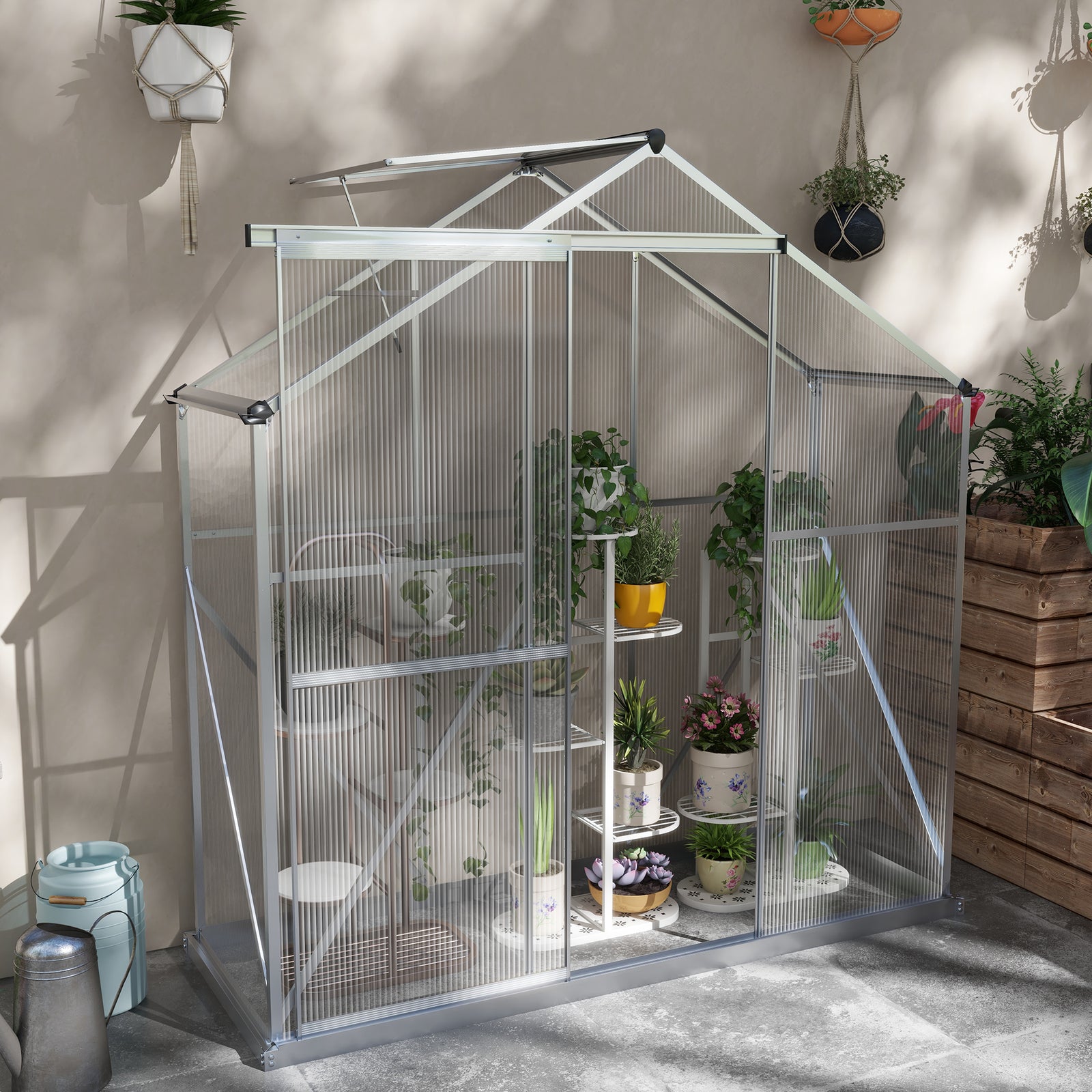 6x2.5ft Aluminium Polycarbonate Greenhouse | Silver