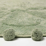 Floral Tufted Round Bathmat With Pom Poms | 60cm | Sage Green