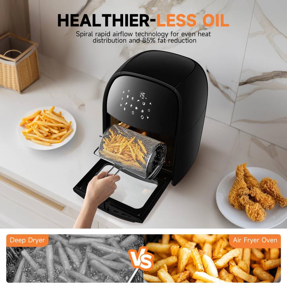 12l Digital Air Fryer Oven With Rotisserie & Skewer Set – 1800w Large Capacity, Touch Panel, 8 Preset Modes, Mesh Tray & Oil Collection Tray