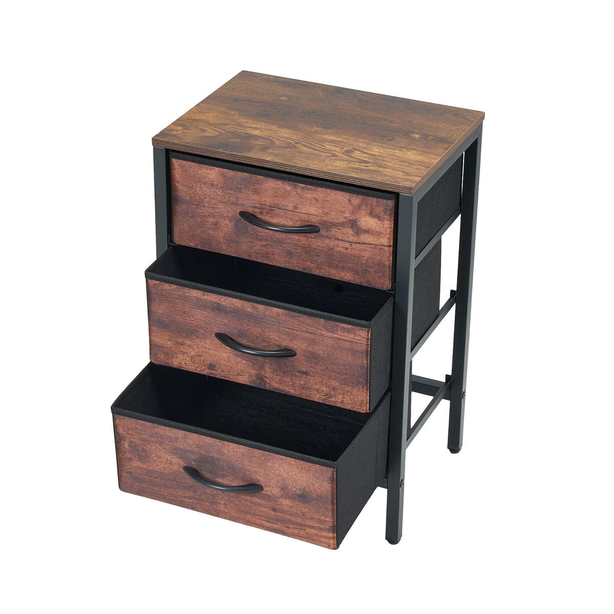 Breeins Nightstand Bedside Table With 3 Fabric Storage Drawers