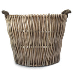 Wicker Round Grey Hessian Lined Log Basket