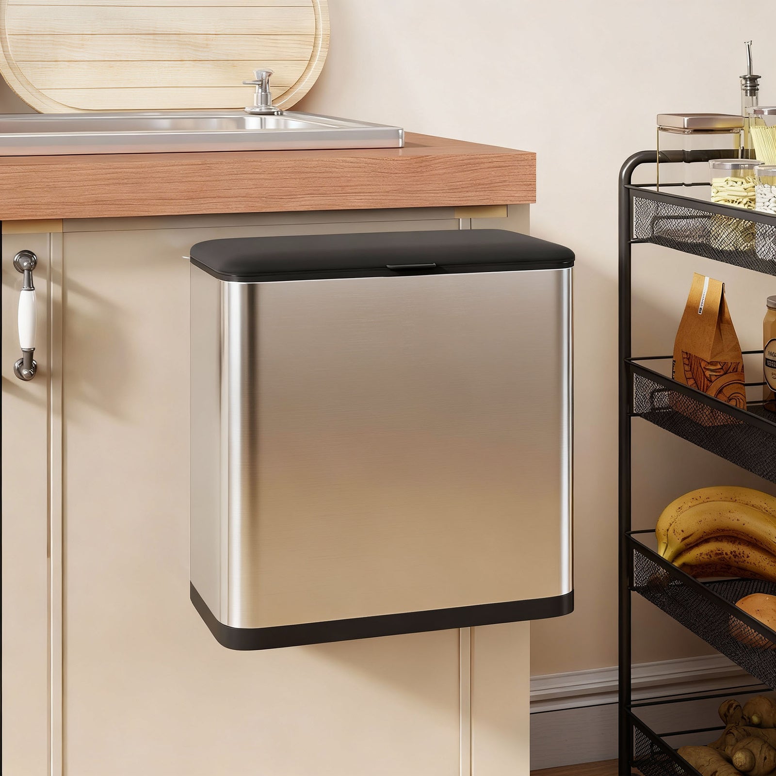 8l Hanging Kitchen Bin, Rubbish Bin W/ Stay-open Lid For Under Sink | Silver