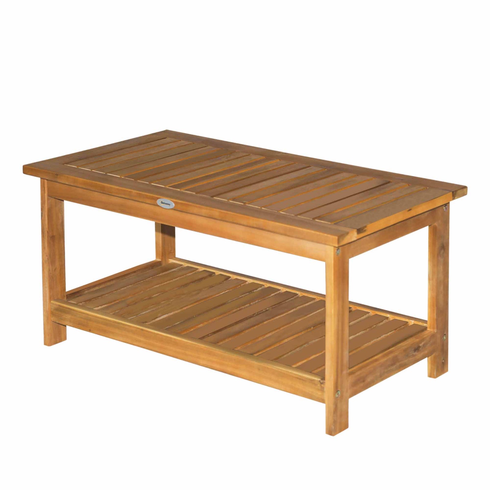 2-tier Outdoor Coffee Table, Wood Tea Table, Slat Design