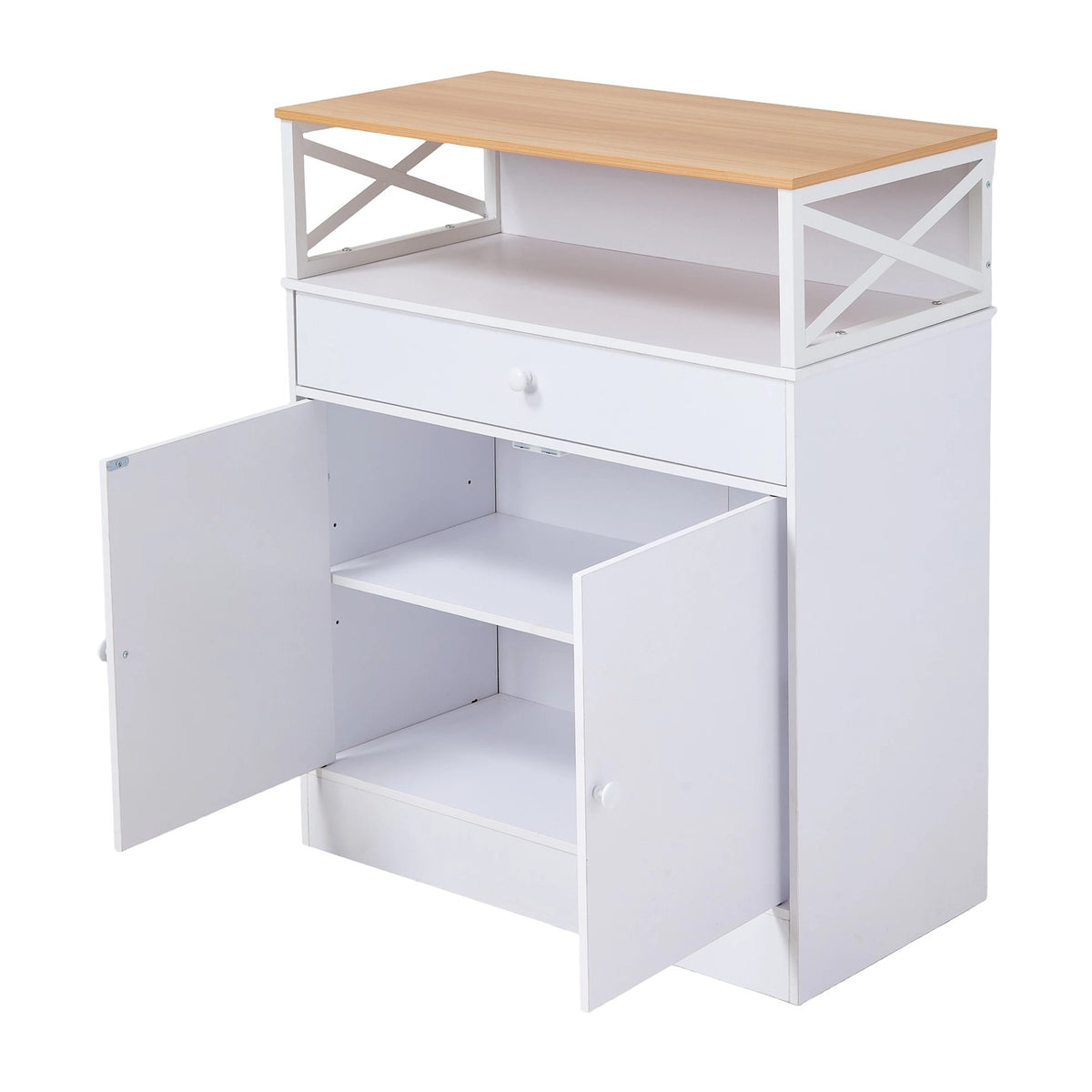 Breeins Modern White Sideboard With Open Shelf, 1 Drawer & 2-door Cabinet
