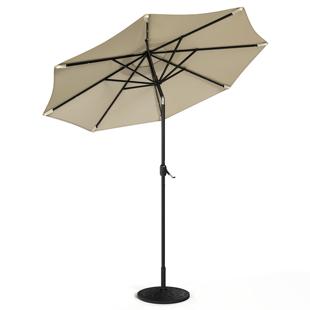 3m Outdoor Patio Parasol – Solar-powered Umbrella With 24 Led Lights, Tilt & Crank Handle, With Resin Base | One Size | Beige