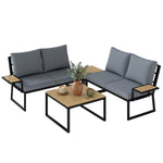 4 Seater Metal Garden Furniture Sofa Set, Nesting Tables, Teak