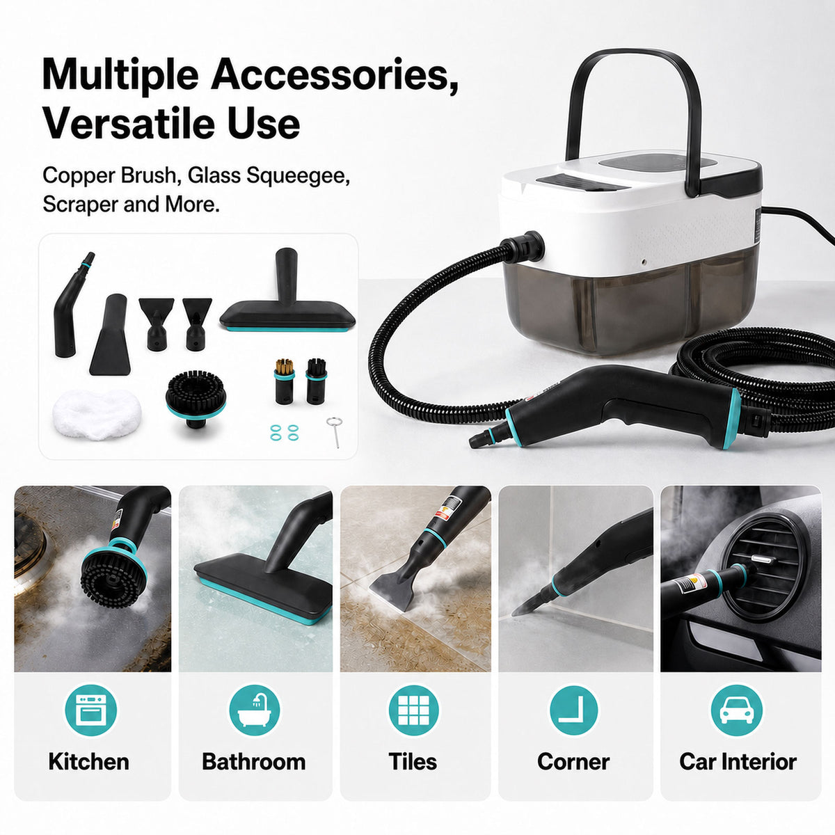 Steam Cleaner Handheld 6 Settings With Tank 105°c Heat For Kitchen White | White