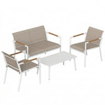 4 Seater Garden Furniture Set, Metal Garden Sofa Set | Brown