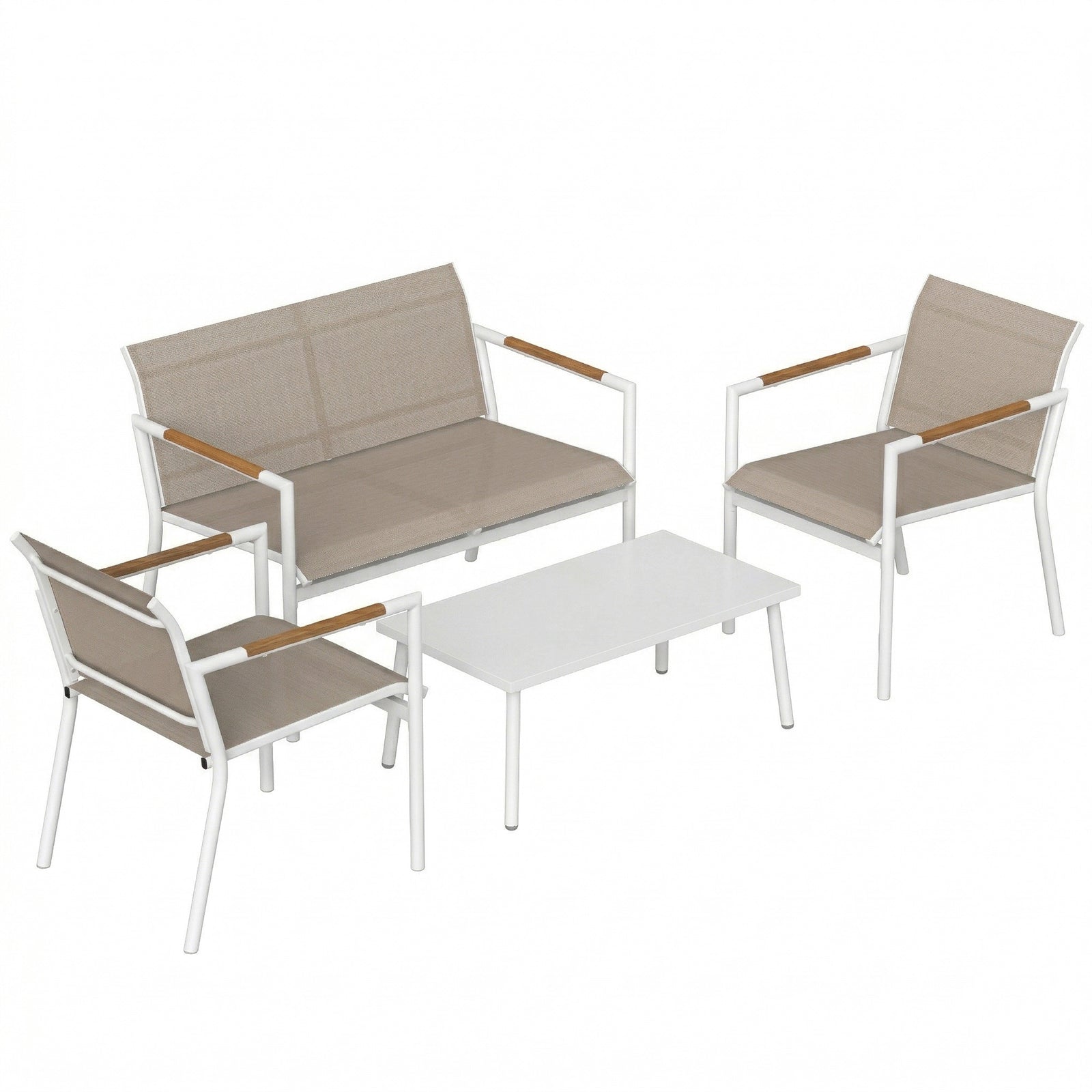 4 Seater Garden Furniture Set, Metal Garden Sofa Set | Brown