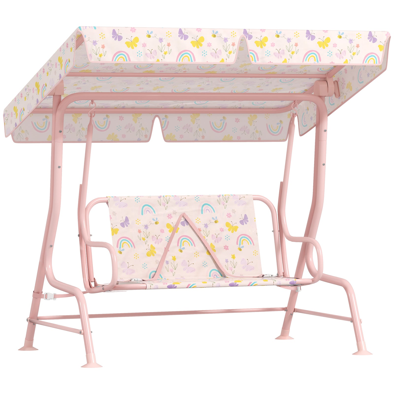 Kids Garden Swing Seat, Outdoor Swing Chair With Adjustable Canopy | Pink