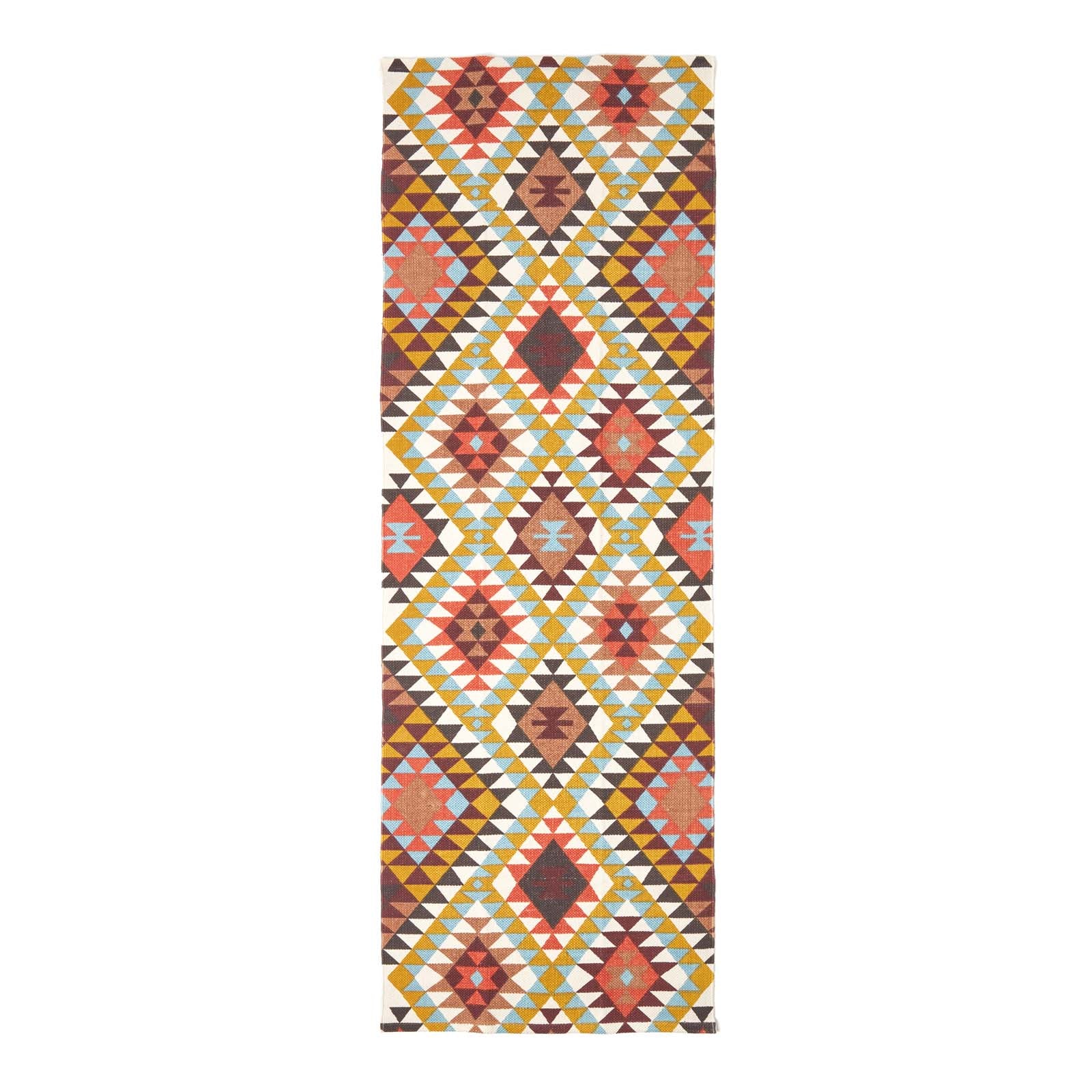 Oslo Orange, Brown And Yellow Multi Coloured 100% Cotton Diamond Pattern Rug | 200cm | Black & Brown