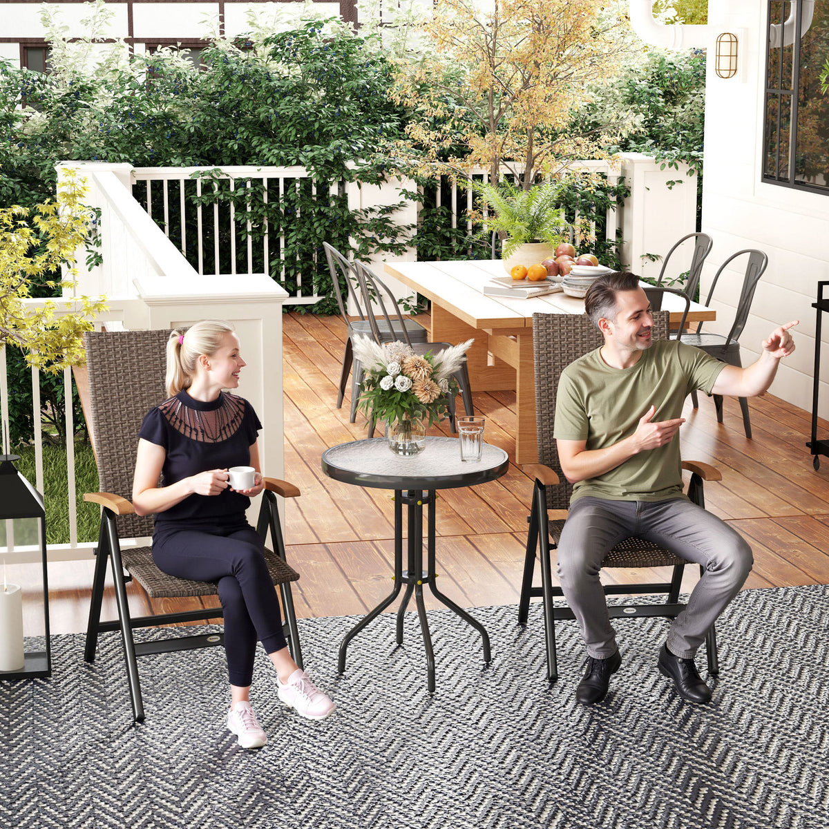 Outdoor Folding Rattan Chair, Dining Chair | Set of 2 | Brown