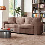 212 Cm Upholstered Jumbo Cord Sofa Couch With Spring Cushion | Brown