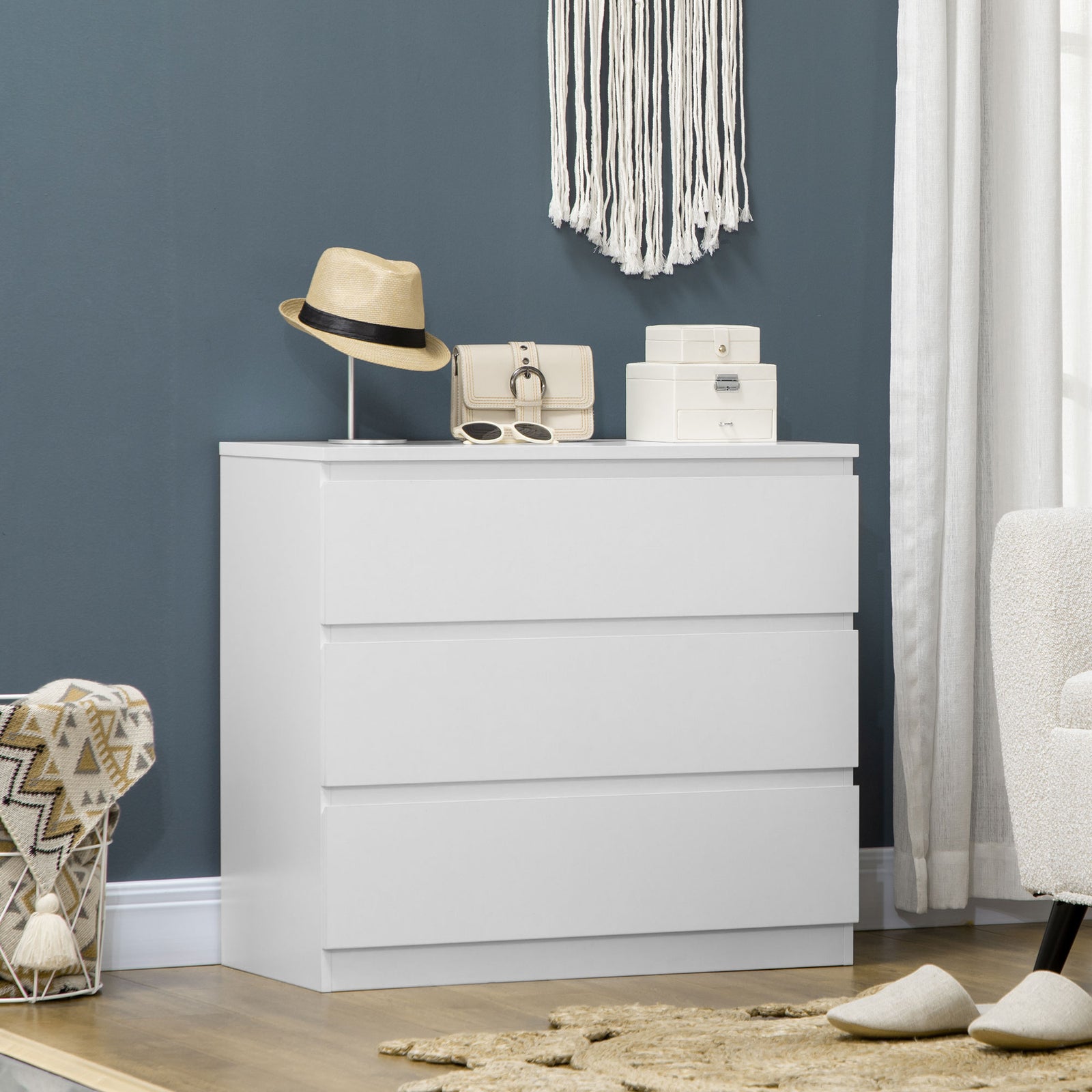 Chest Of Drawers, 3 Drawer Storage Cabinet Unit Bedroom | One Size | White