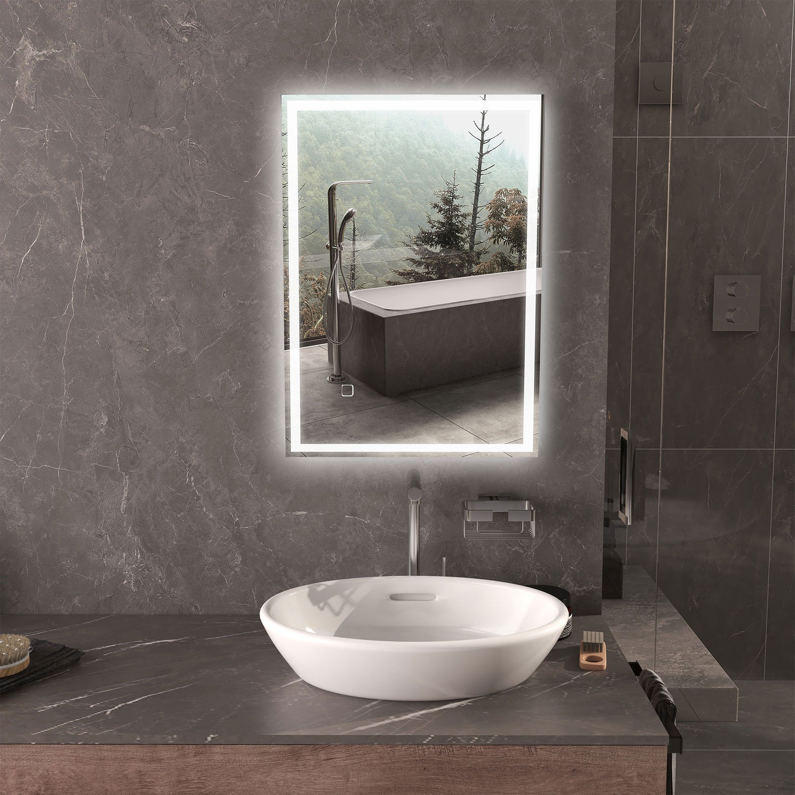 kleankin Illuminated Bathroom Mirror With Led Lights Defogging Film