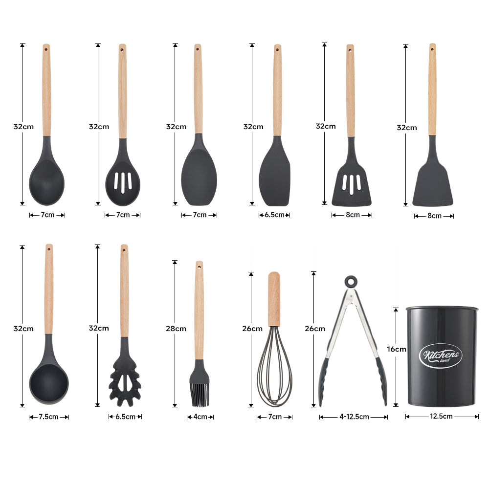 11-piece Silicone Kitchen Utensil Set For Nonstick Cookware | Dark Grey