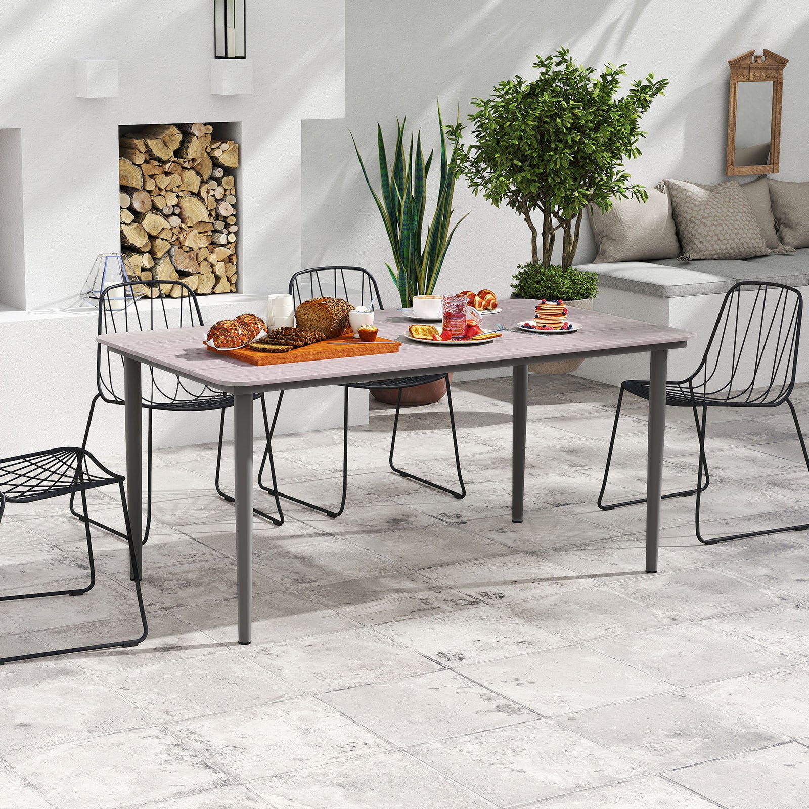 Garden Table W/ Rust Resistant Metal | Light Grey
