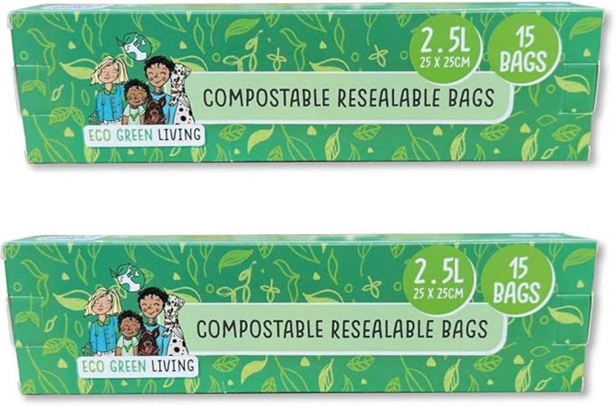 Compostable Resealable Zip Lock Bags Large  2.5 Litre | Set of 2 | White