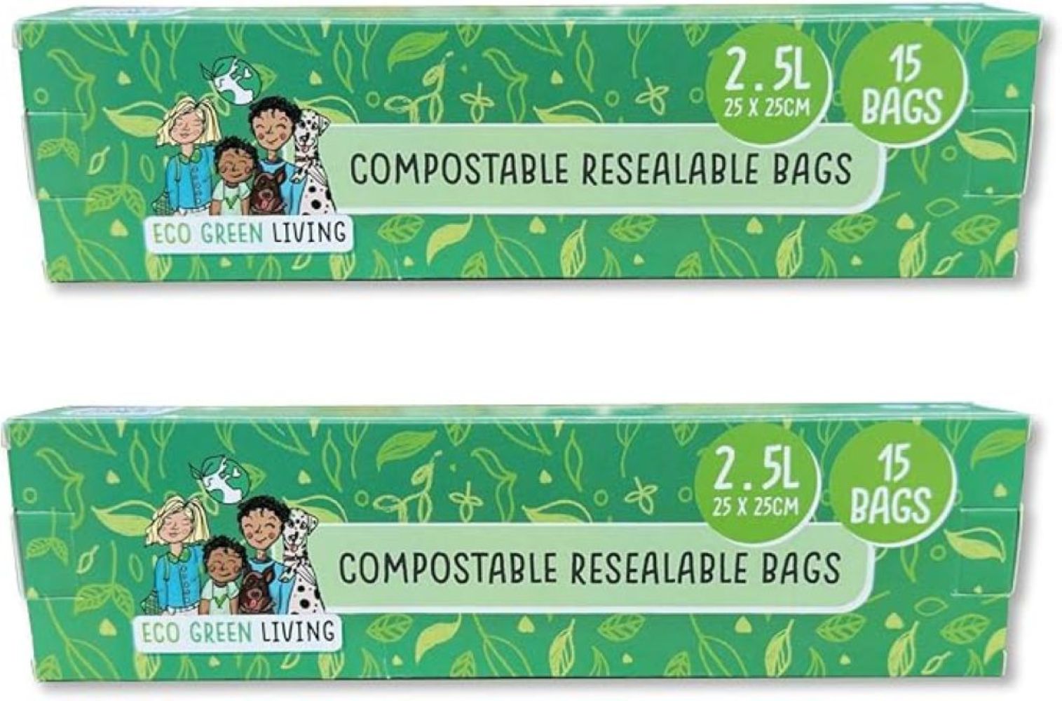Compostable Resealable Zip Lock Bags Large  2.5 Litre | Set-of-2 | White