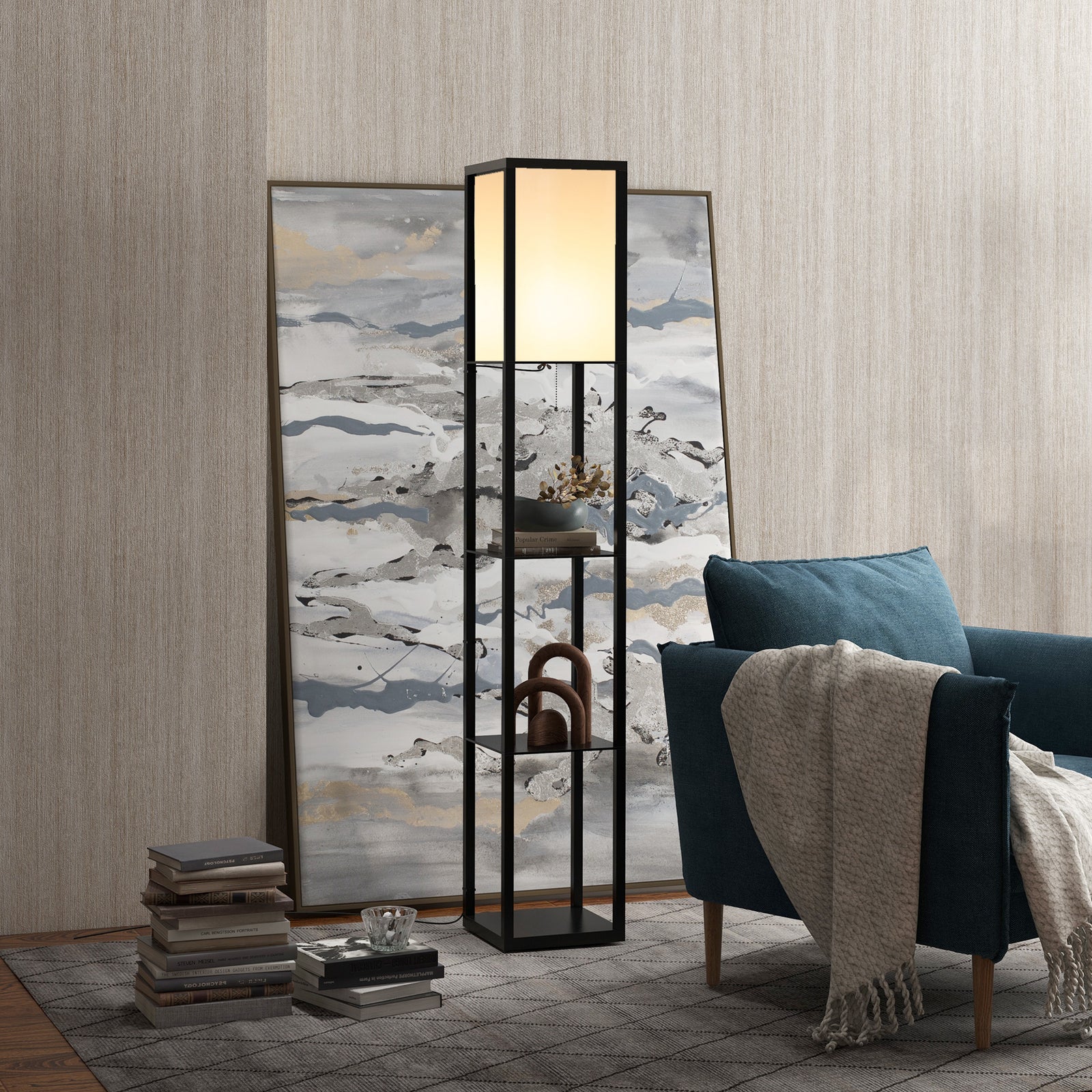 Floor Lamp Reading Lamp With 3 Tier Storage Shelf Fabric