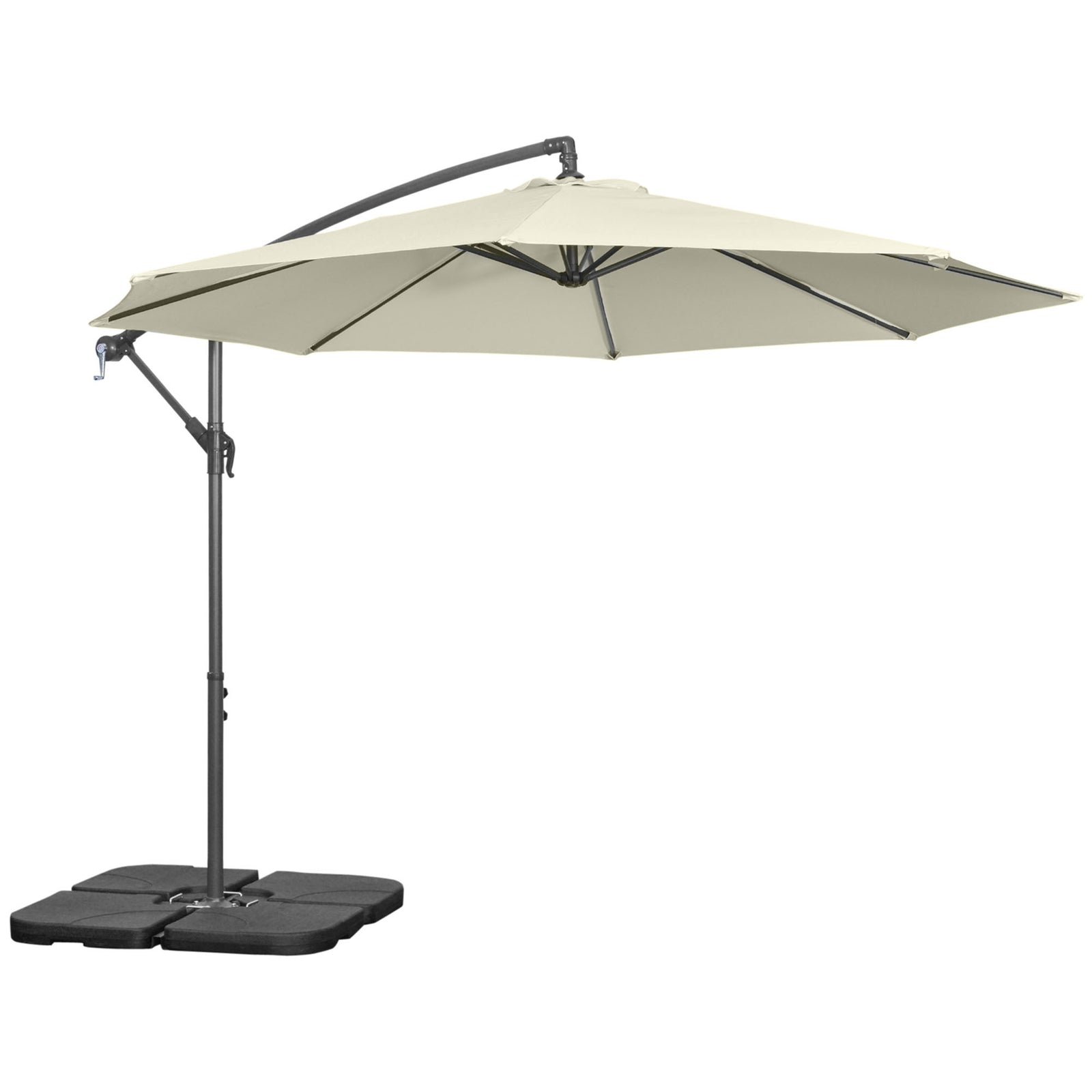 3(m) Garden Banana Parasol Cantilever Umbrella w/ Base Weights & Cover | Beige