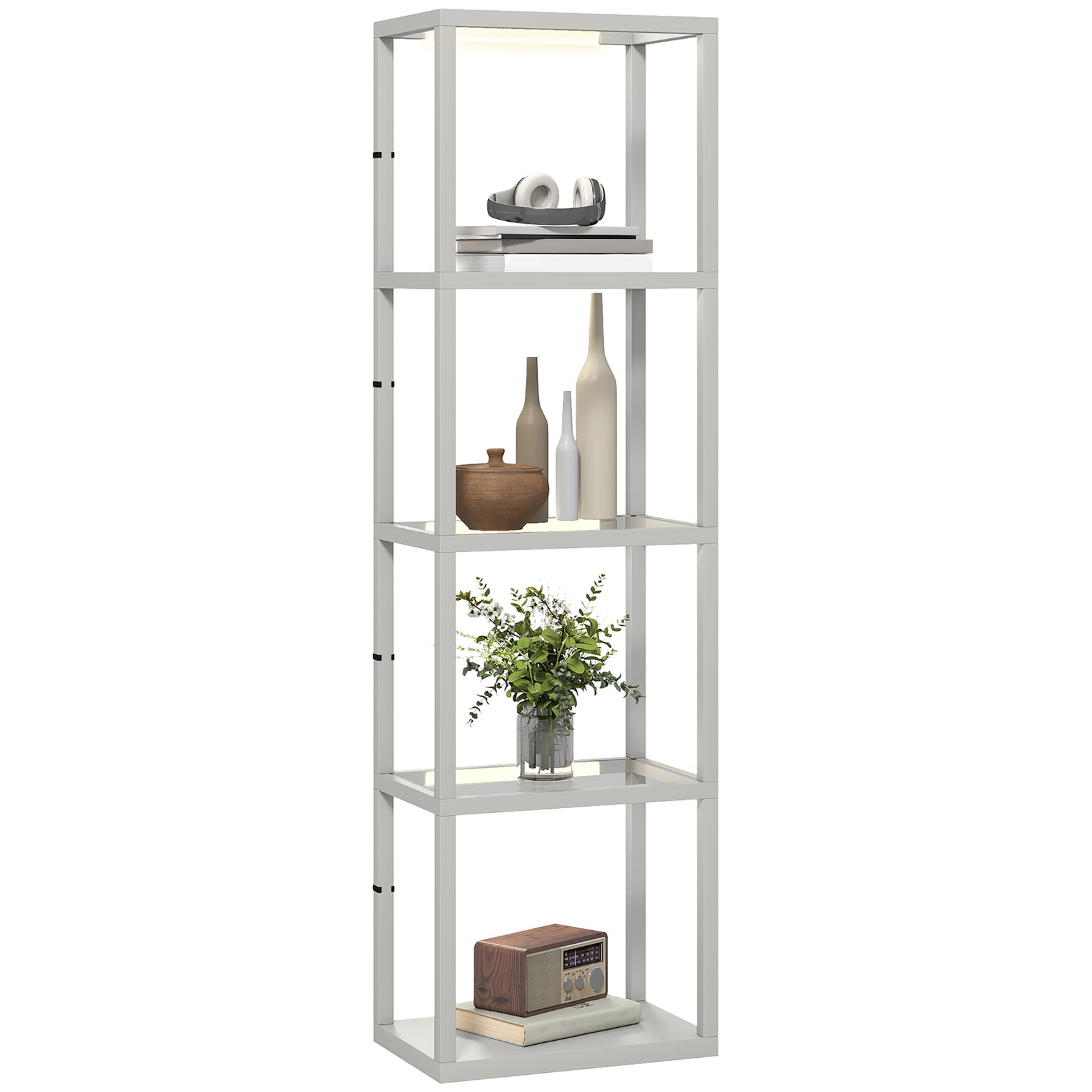 Led Floor Lamp With Glass Shelves, Dimmable Room Lamp | Grey