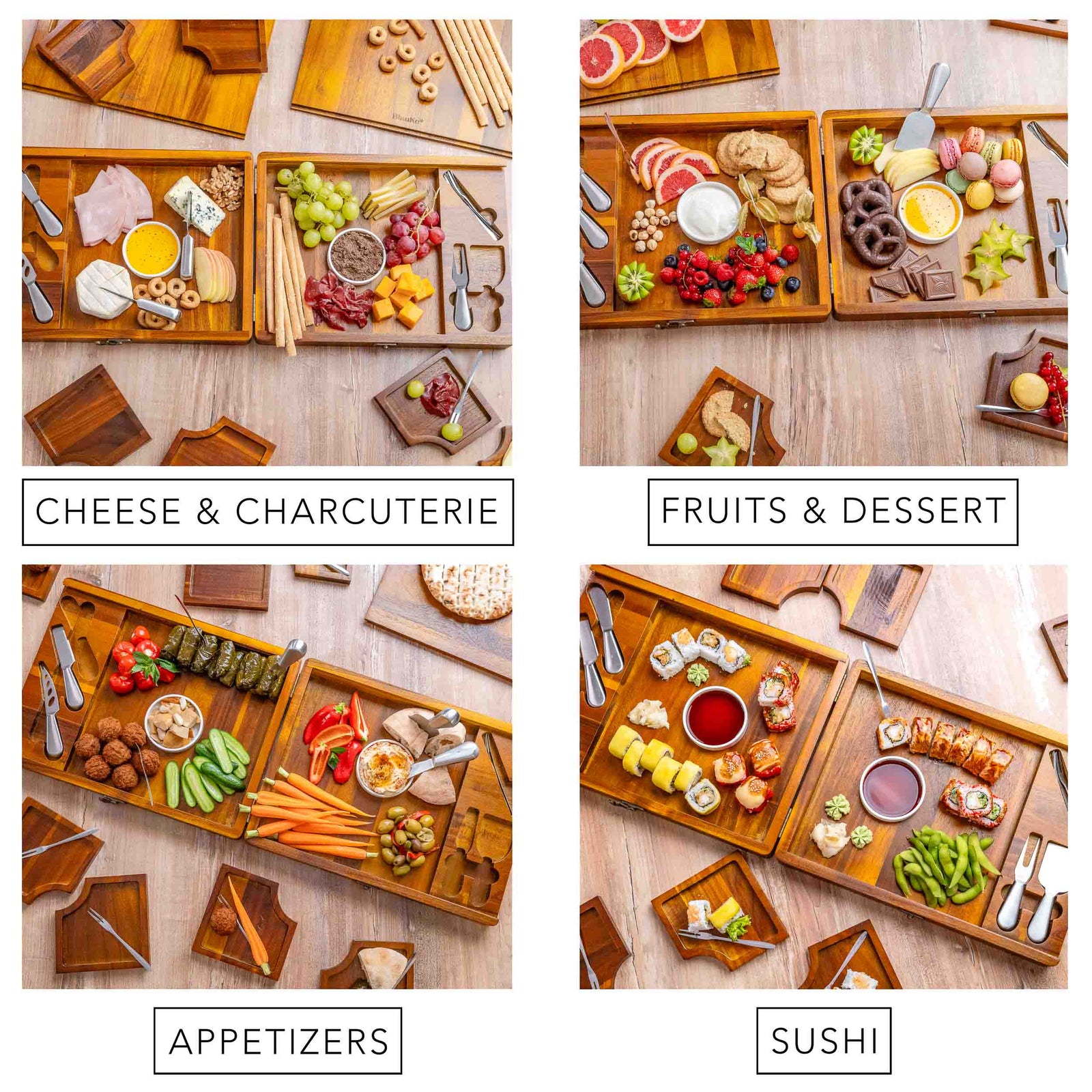 BlauKe Wooden Cheese Board Set For Big Parties - Large Wooden Serving Board/tray Of Acacia - Serving Platters With Cheese Tools