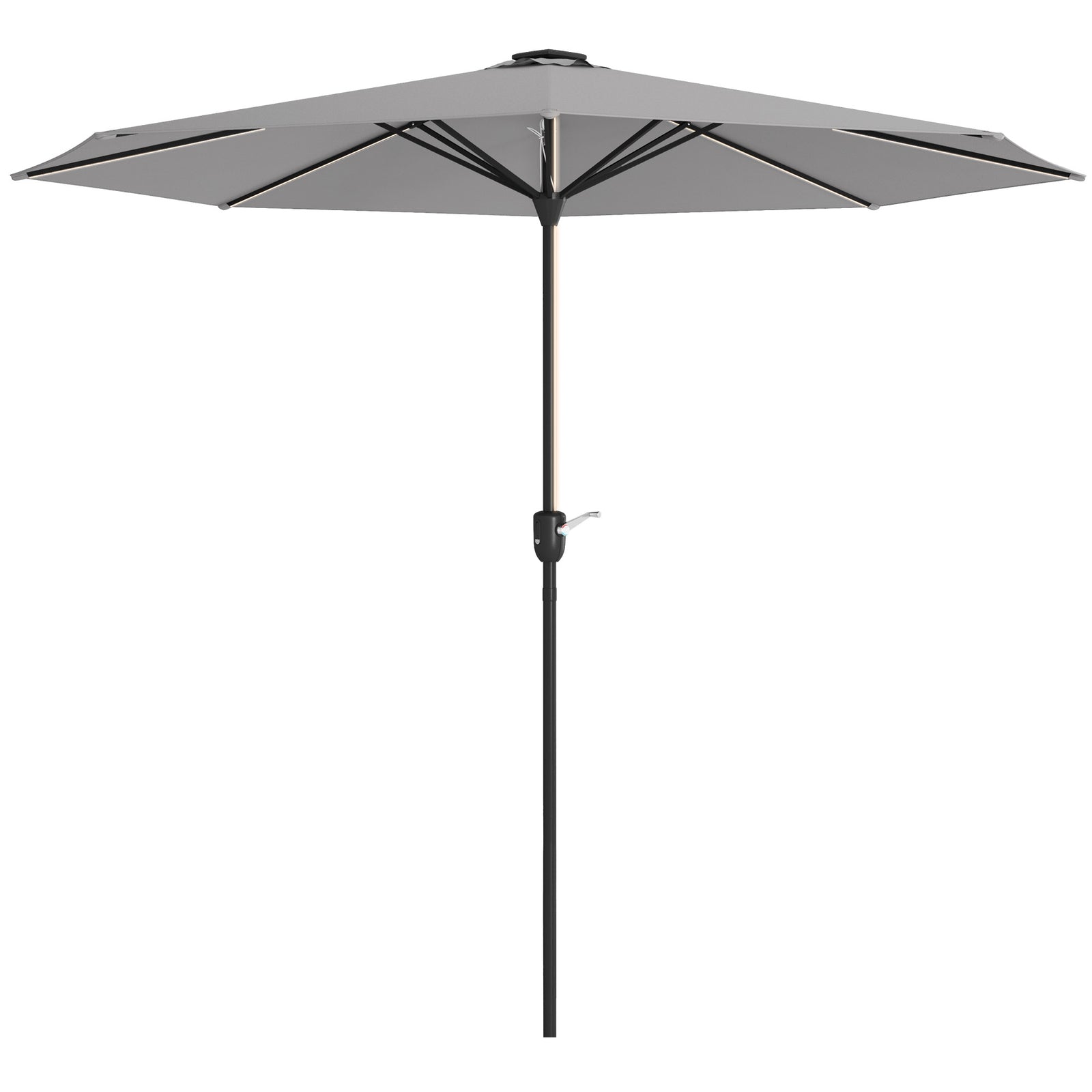 2.65m Parasol W/ Solar Led Lights & Crank Handle | Light Slate Gray