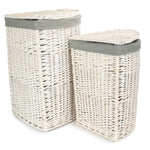 Corner White Wash Laundry Hamper With Grey Sage Lining | Large
