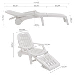 Outdoor Folding Lounge Chair Recliner With Wheels | White