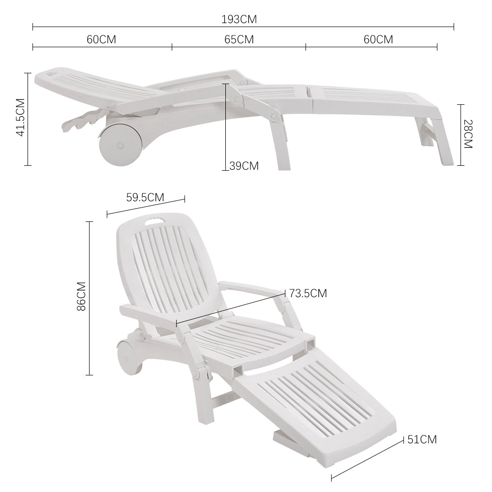 Outdoor Folding Lounge Chair Recliner With Wheels | White