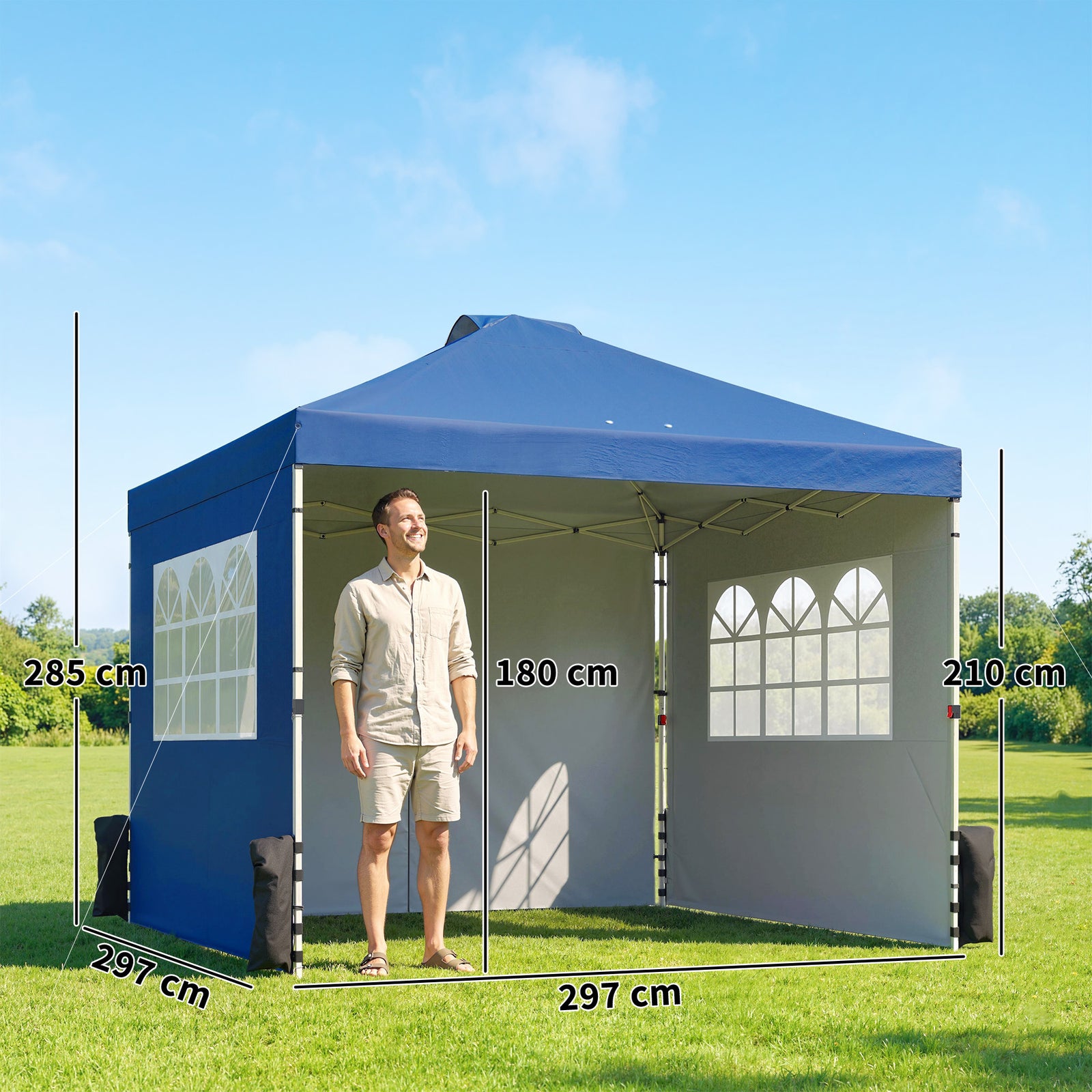 Pop Up Gazebo Waterproof Height Adjustable 3 X 3 (m) | Blue