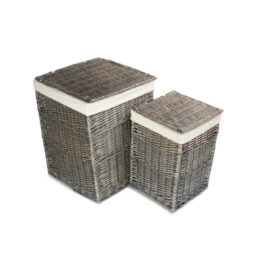 Antique Wash Wicker Square Laundry Basket With White Lining | Large | White