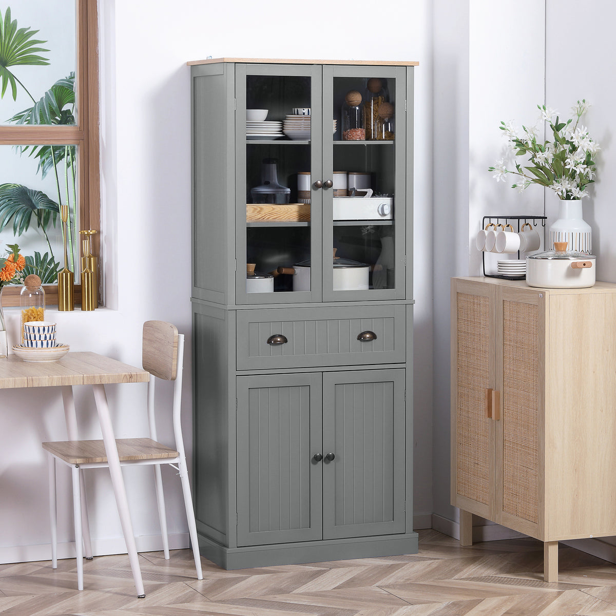 HOMCOM Tall Kitchen Cupboard, 5-tier Storage Cabinet With Adjustable Shelves
