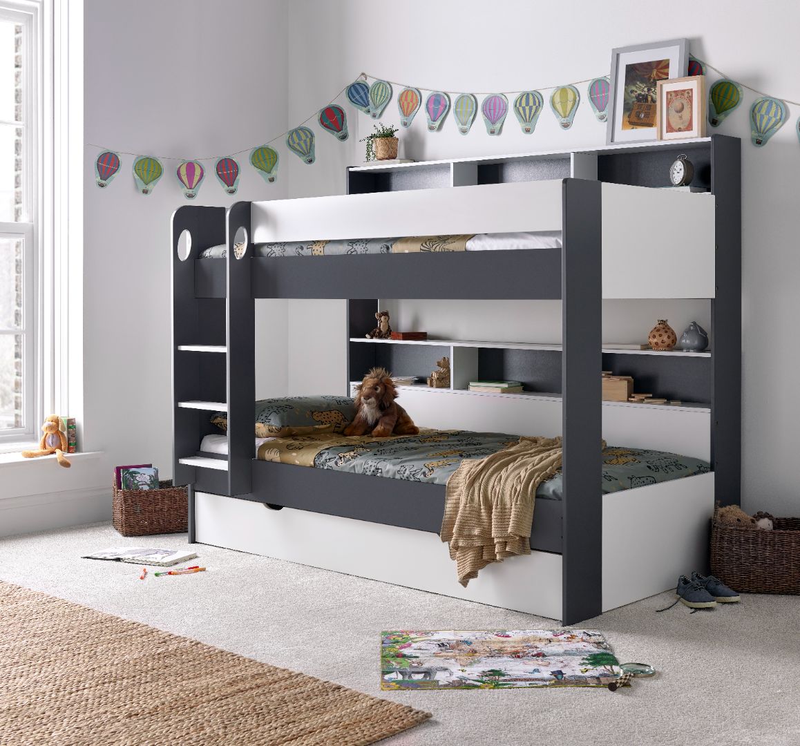Olly Storage Bunk Bed Without Drawer With Spring Mattresses | Single | Grey