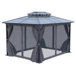 3 x 3.6m Hardtop Patio Gazebo with Curtains, Double-Tier Roof, Steel & Aluminium Frame, Outdoor Garden Sun Shelter Canopy, 2.7m High