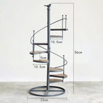Spiral Staircase Metal Plant Stand Vintage Black Iron Plant Display Rack With Wooden Shelves