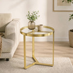 Round Side Table With Tempered Glass Top And Metal Frame | Gold