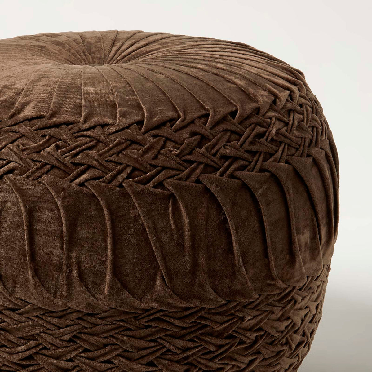 HOMESCAPES Sofia Pleated Velvet Pouffe