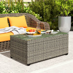 Outdoor Coffee Table, Glass Top Rattan Side Table | Dark Gray
