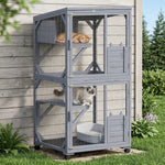 PawHut Outdoor Catio, Wooden Cat House On Exercise Wheels Indoor Outdoor